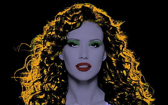 Pop Art Portrait Of Woman With Curly Hair And Bold Makeup