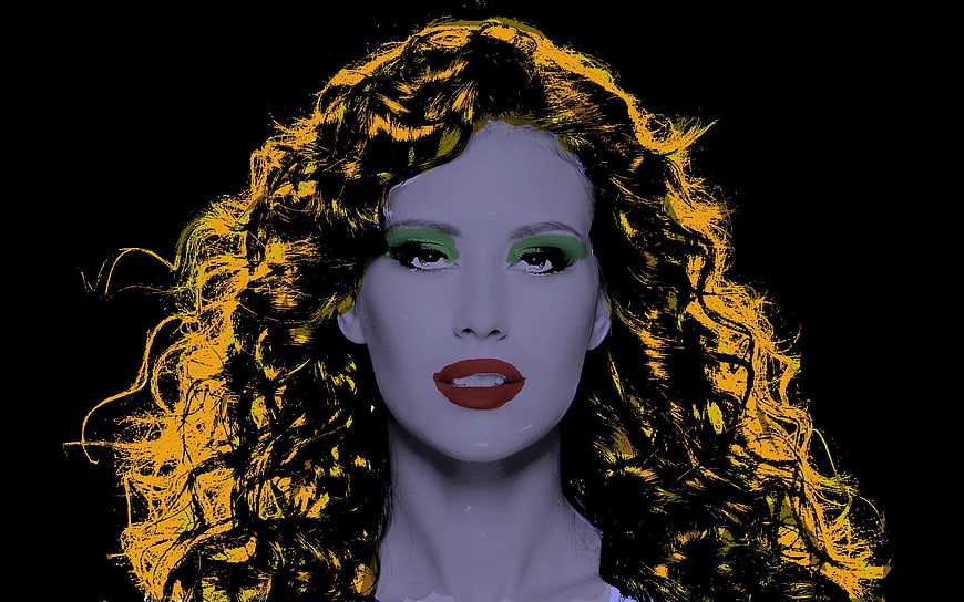 Pop Art Portrait Of Woman With Curly Hair And Bold Makeup