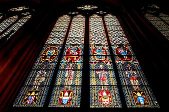 Low Angle View of Gothic Stained Glass Window