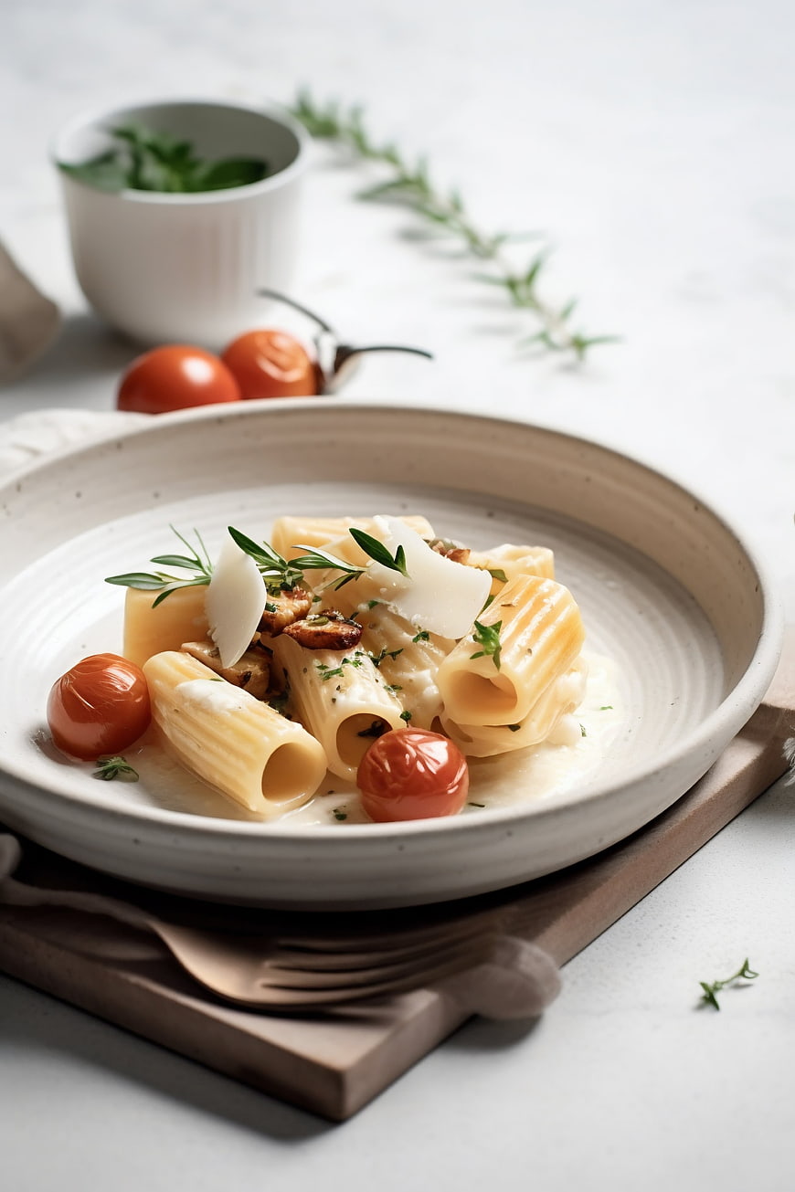 Creamy Rigatoni Pasta with Tomatoes and Herbs
