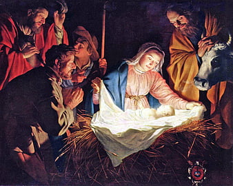 Baroque Nativity Scene with Shepherds and Divine Light