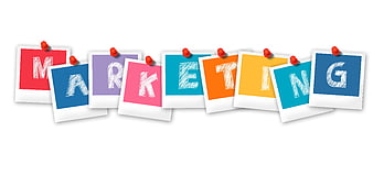 Marketing spelled out on colorful polaroid photos