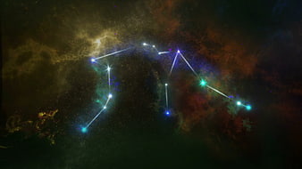 Cancer Constellation Star Map On Colorful Cosmic Nebula Background