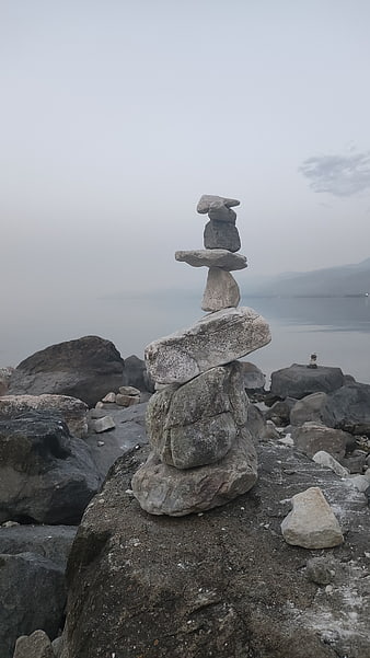 Stone Cairn Pyramid on Lake Baikal Shore