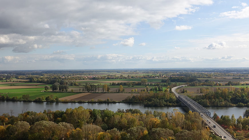 Aerial View of Danube River Bridge in Autumn Landscape
