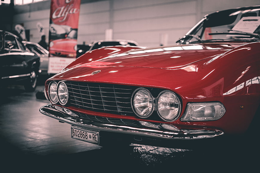 Close-up of Classic Red Alfa Romeo Front Grille