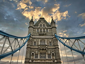 Low angle view of Tower Bridge London at sunset