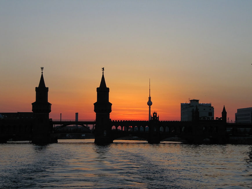 Silhouette of Oberbaum Bridge and TV Tower at Sunset