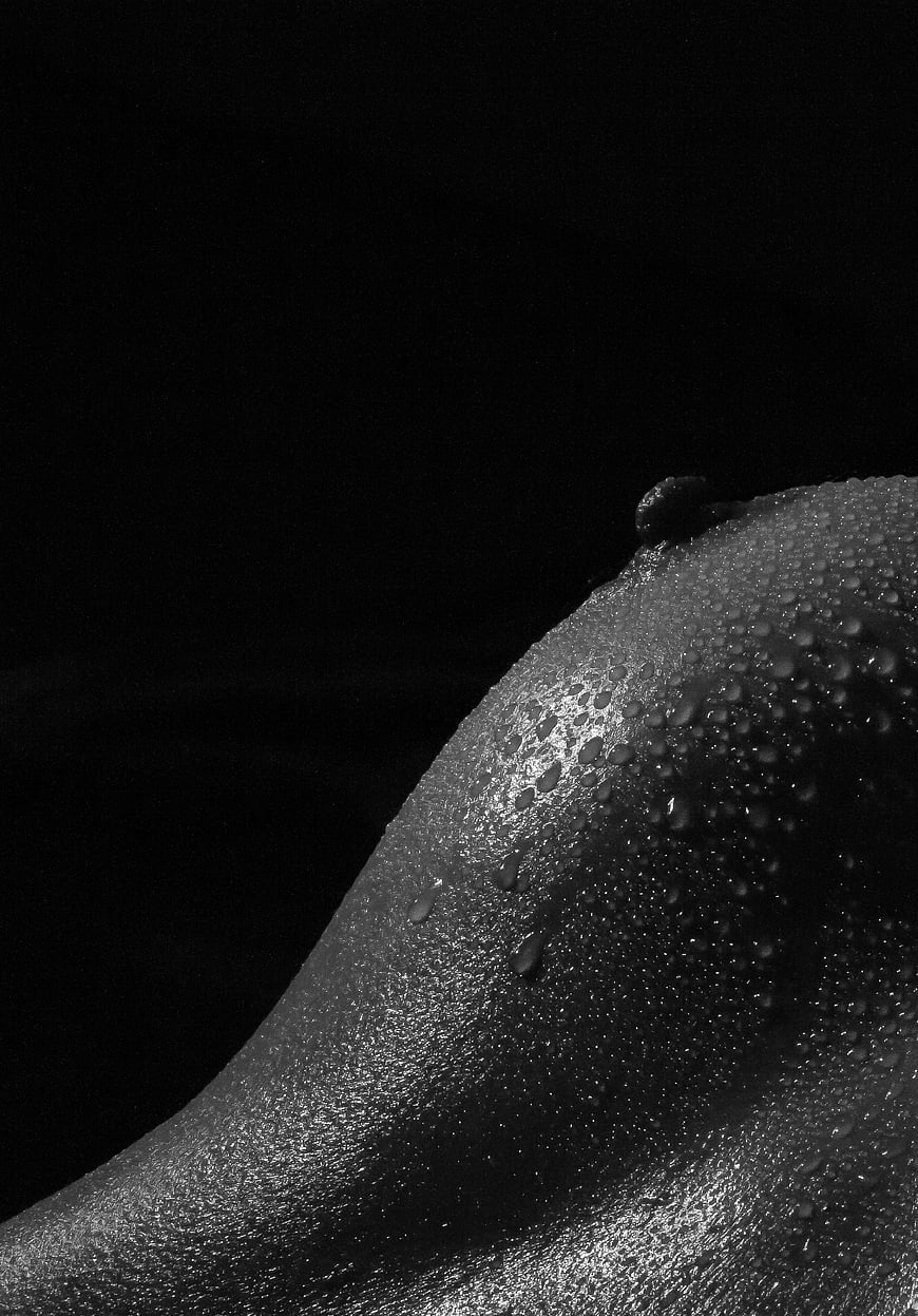 Black and White Close Up of Wet Female Shoulder and Back