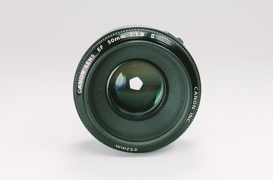 Canon EF 50mm f/1.8 II Lens on White Background