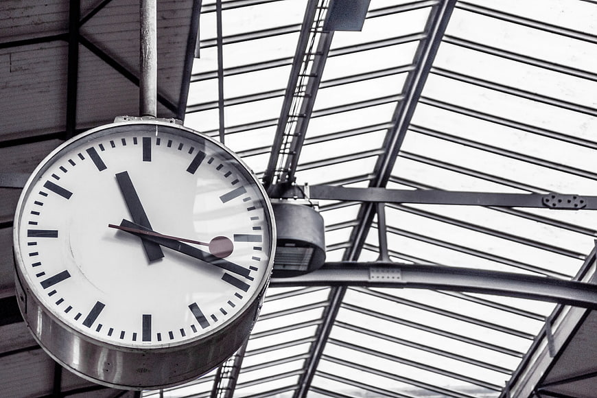 Vintage Train Station Clock Under Glass Roof