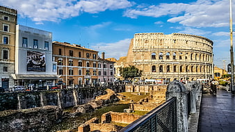 Colosseum and Roman Forum ruins in Rome, Italy