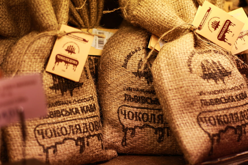 Rustic burlap bags of handmade chocolate with tags