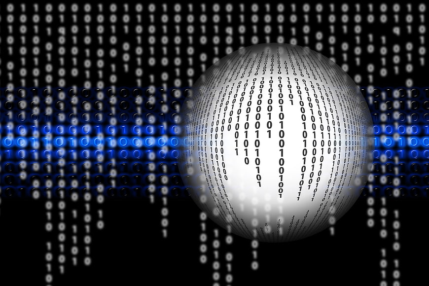Digital Sphere With Binary Code And Blue Data Stream