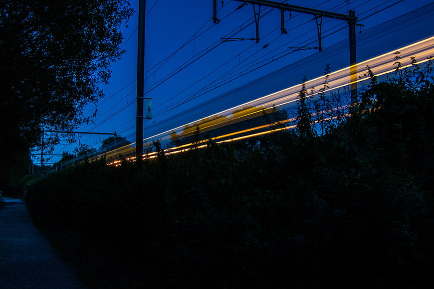 Long Exposure Train Light Trails at Night