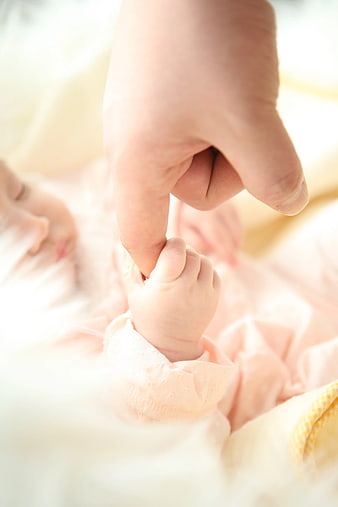 Baby Hand Holding Adult Finger Close Up