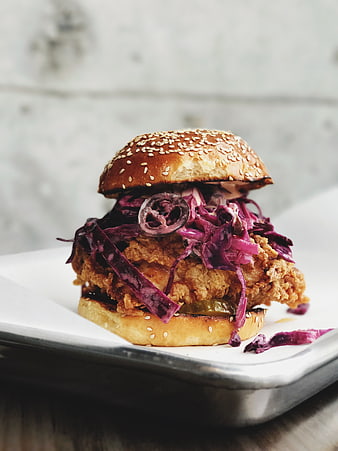 Crispy Fried Chicken Sandwich with Purple Cabbage Slaw