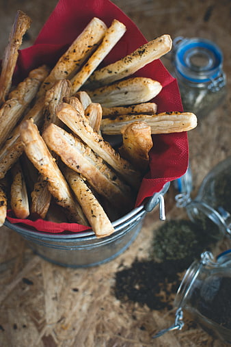 Top View of Homemade Herb Seasoned Puff Pastry Sticks
