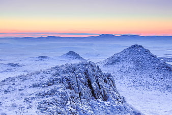 Frozen Rocky Landscape at Sunrise in Mongolia