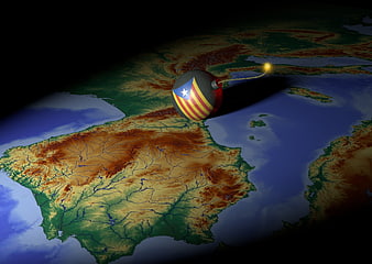3D Bomb with Catalan Flag on Map of Spain