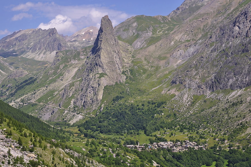 Panoramic view of Rocca Provenzale mountain peak and alpine village