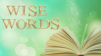 Wise Words Text Over Open Book With Green Sparkling Background