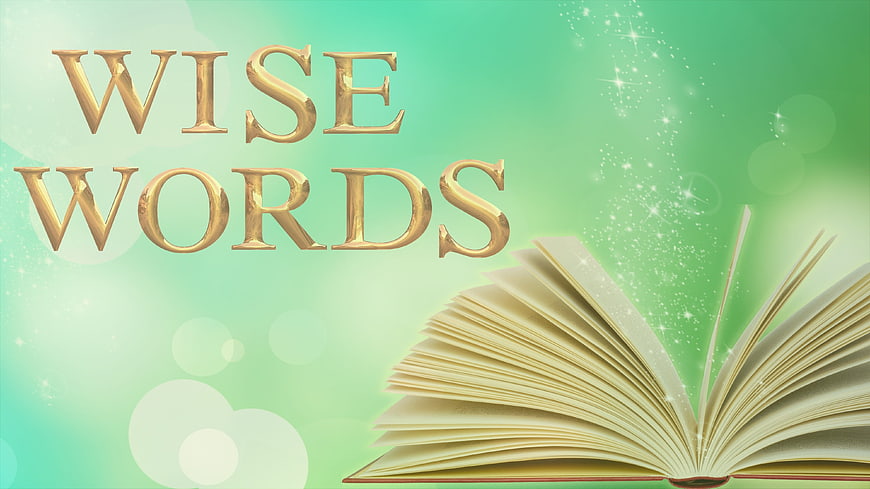 Wise Words Text Over Open Book With Green Sparkling Background