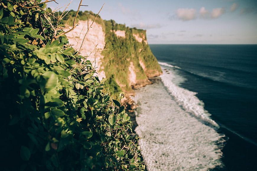 Lush Green Cliff Overlooking Ocean Waves