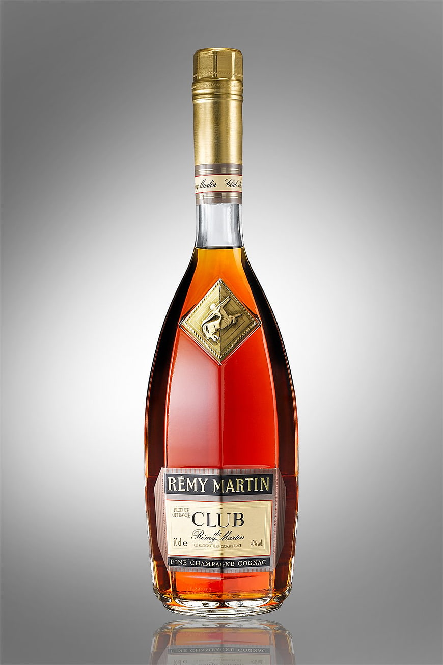 Remy Martin Club Cognac Bottle on Gray Background
