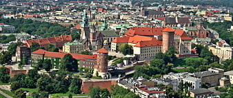 Aerial View of Wawel Castle and Krakow Old Town, Poland