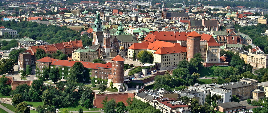 Aerial View of Wawel Castle and Krakow Old Town, Poland