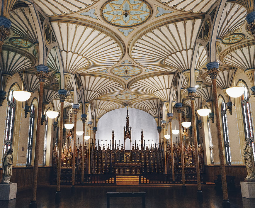 Ornate Gothic Revival Church Interior with Fan Vaulting
