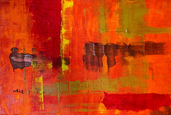 Abstract Orange and Red Acrylic Painting on Canvas