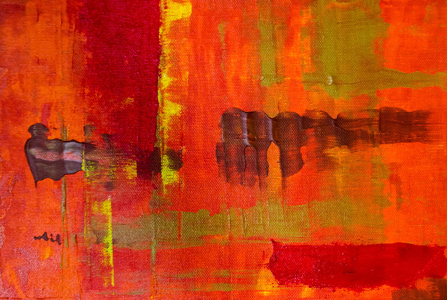 Abstract Orange and Red Acrylic Painting on Canvas