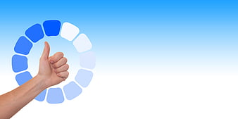 Hand giving thumbs up inside blue circular loading progress bar