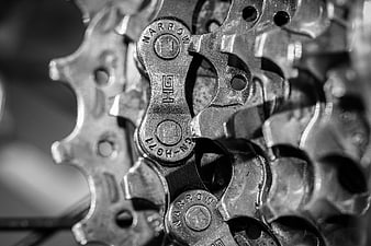 Close-up of Bicycle Chain and Sprocket in Black and White