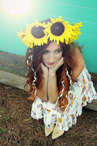 Woman with Sunflower Crown and Braided Hair