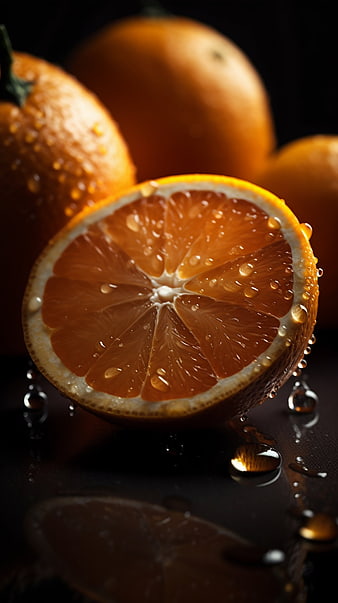 Fresh Orange Slice with Water Drops on Dark Background