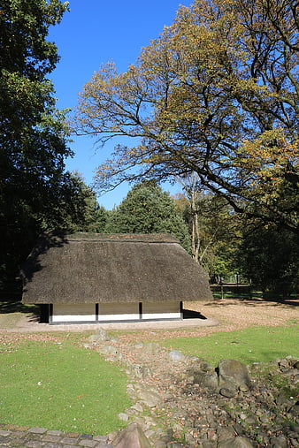Traditional Thatched Roof Hut in Bremen Bürgerpark