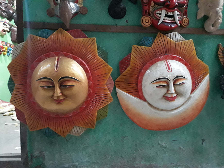 Traditional Nepali Sun and Moon Wall Decor Art