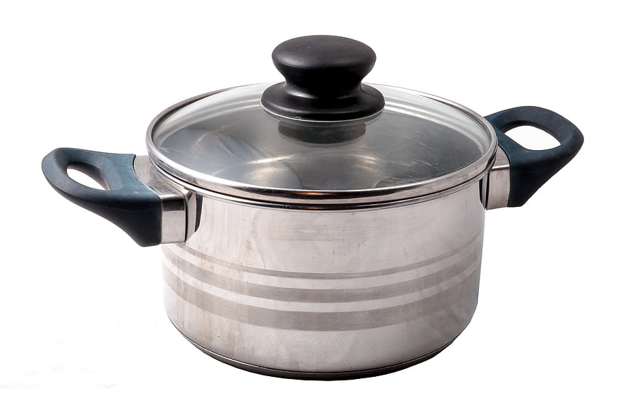 Stainless Steel Stockpot With Glass Lid And Black Handles