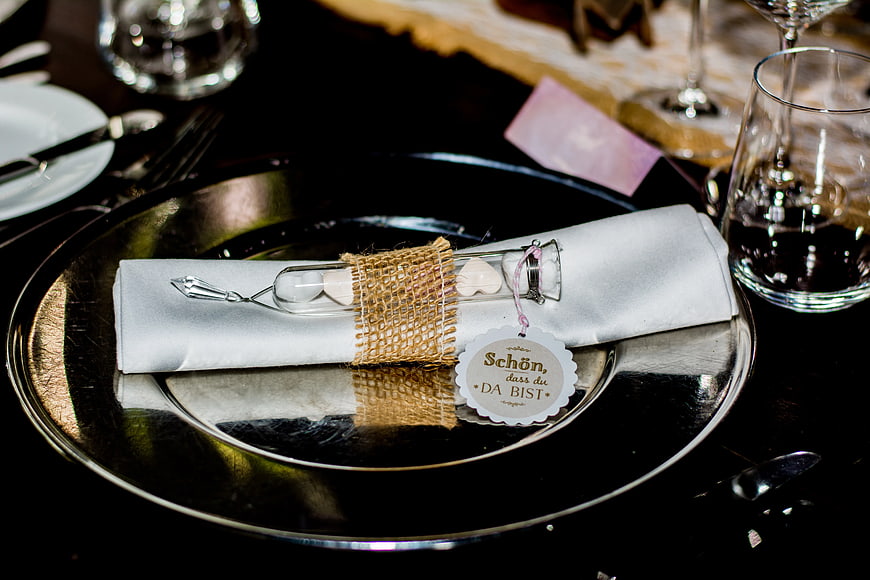 Elegant Wedding Place Setting with Message in a Bottle Favor
