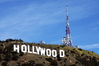 Hollywood Sign and Radio Tower on Hillside