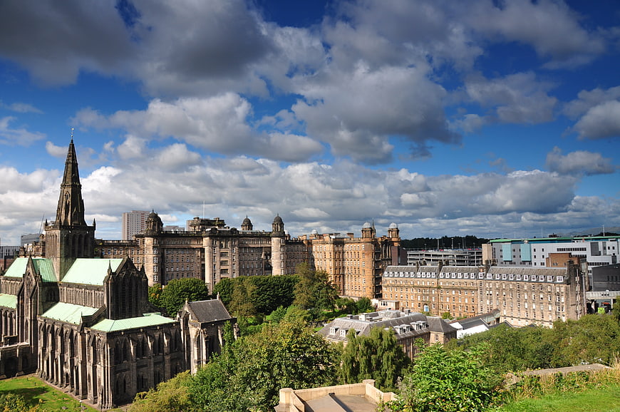Glasgow Cathedral and Cityscape Under Blue Sky
