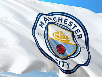 Manchester City Football Club Crest on Waving White Flag