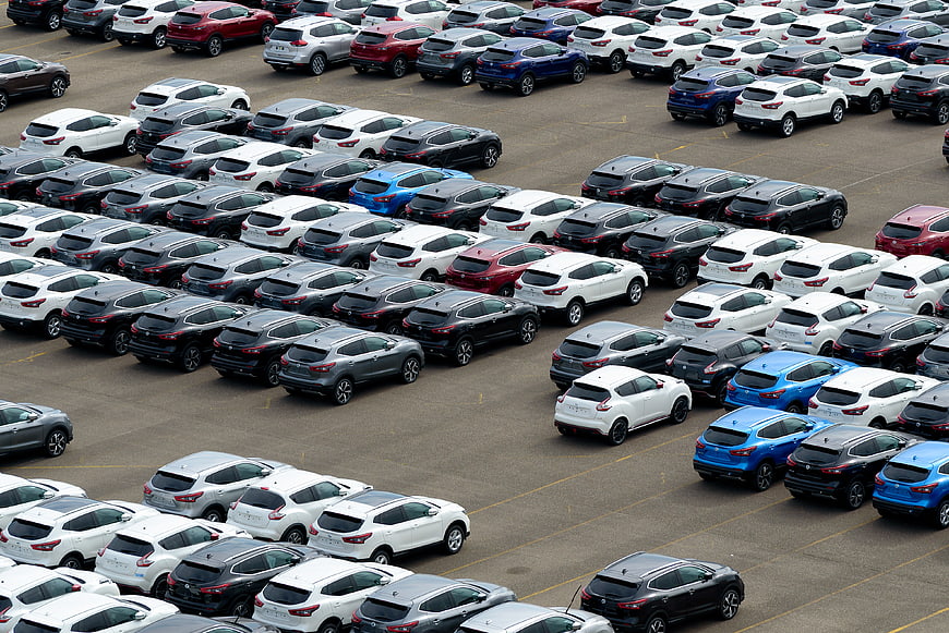 High Angle View of Parked SUVs in Large Lot