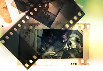 Vintage film strips with nostalgic photo collage