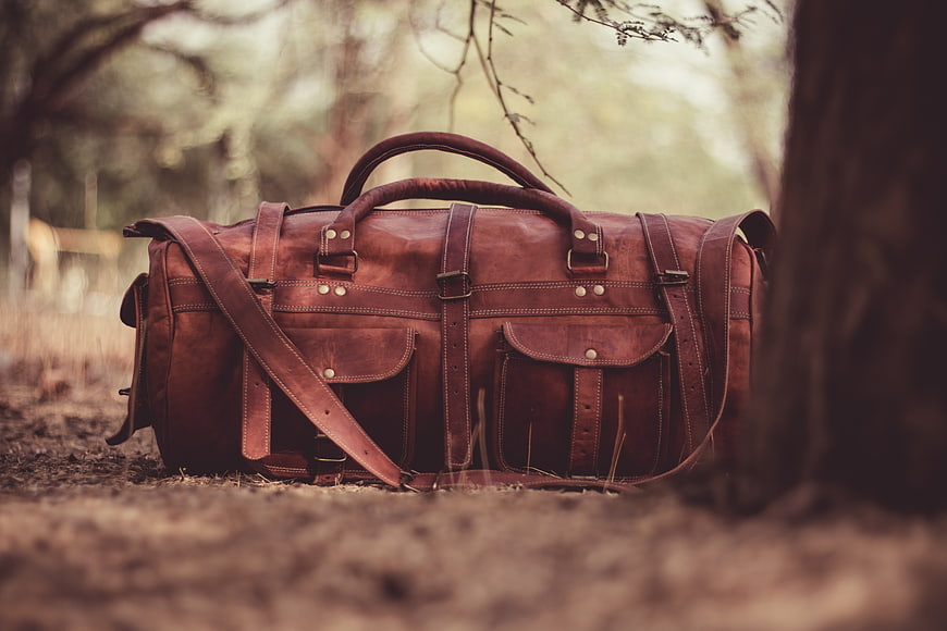 Vintage Brown Leather Duffel Bag in Forest