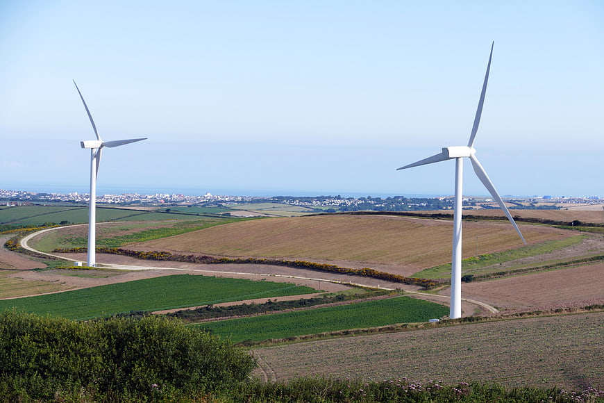 Wind Turbines in Rolling Countryside Landscape