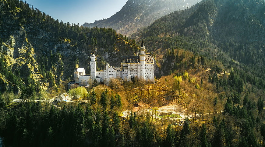 Neuschwanstein Castle in Bavarian Alps Forest